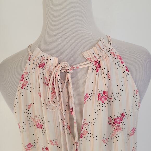 LOFT Floral Swing Dress Pink Halter Tie Neck Relaxed Summer Women Small - Picture 8 of 14